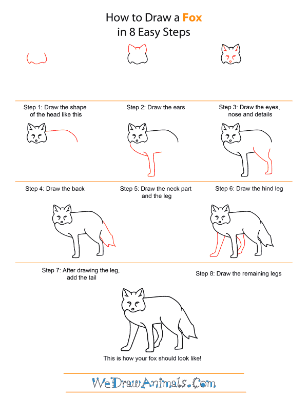 how to draw a fox step by step