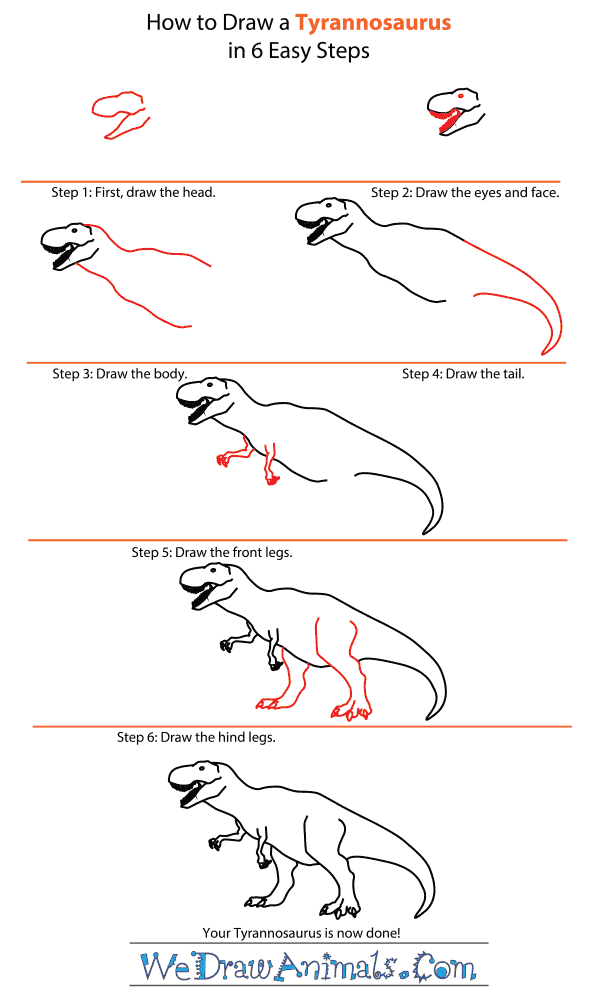 How To Draw A Dinosaur T-Rex Easy Step By Step
