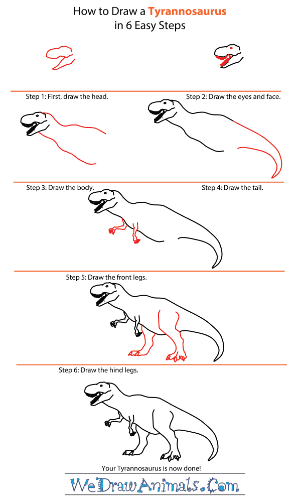 How to Draw a Dinosaur Step by Step Easy - Cute T Rex Drawing for