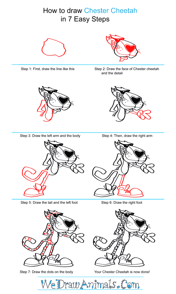 How to Draw Chester Cheetah - Step-by-Step Tutorial