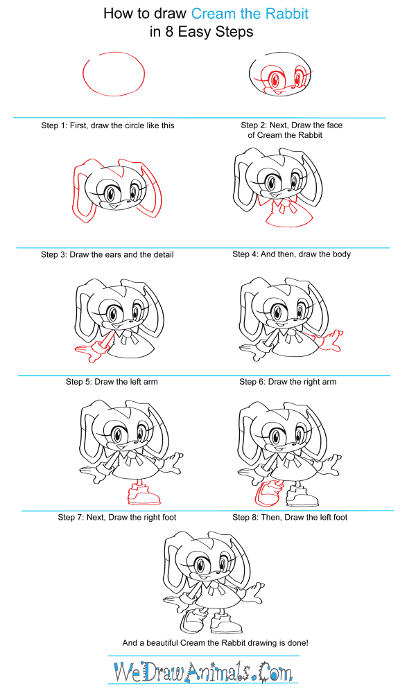 How to Draw Cream The Rabbit From Sonic The Hedgehog - Step-by-Step Tutorial