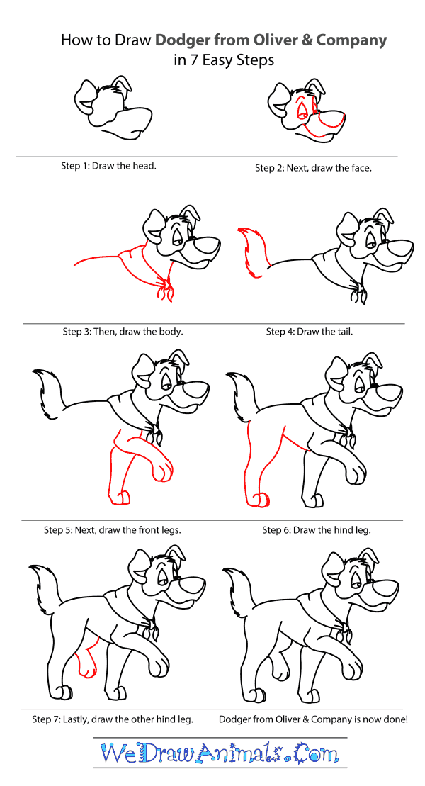 How to Draw Dodger From Oliver & Company - Step-by-Step Tutorial