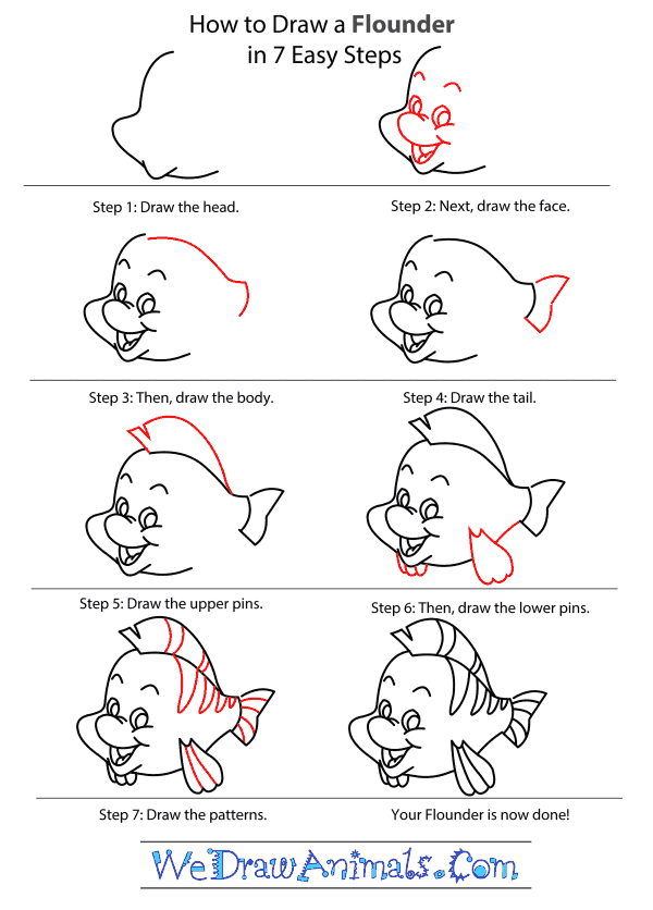How to Draw Flounder From The Little Mermaid - Step-by-Step Tutorial