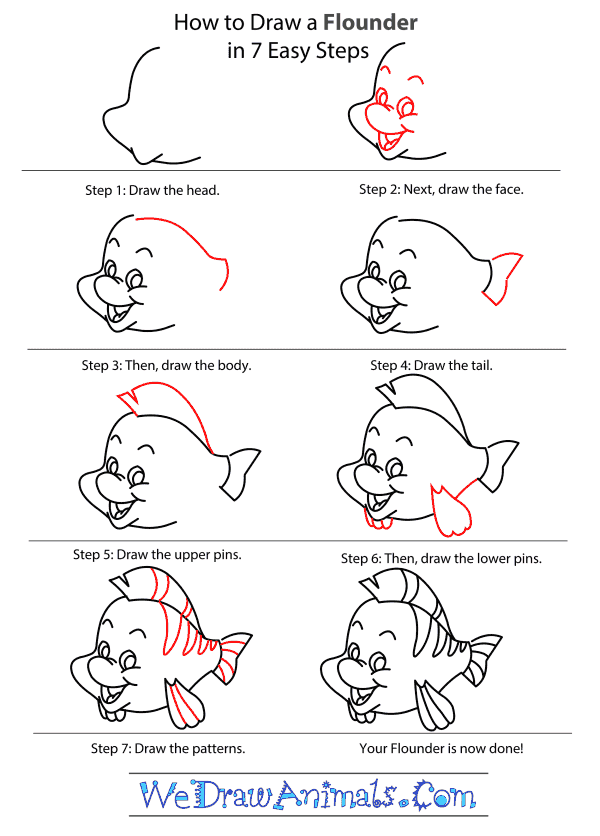 How To Draw Flounder From The Little Mermaid