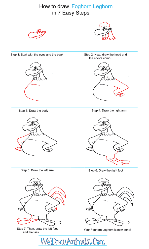 How to Draw Foghorn Leghorn - Step-by-Step Tutorial