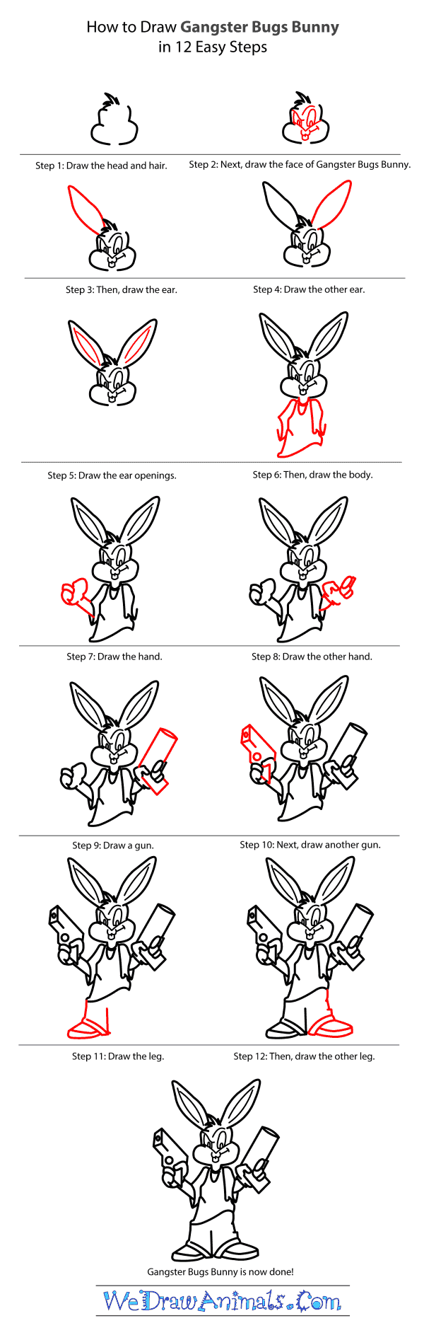 how to draw bugs bunny gangster step by step