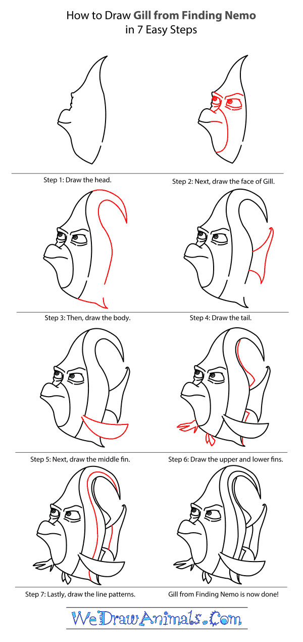 How to Draw Gill From Finding Nemo - Step-by-Step Tutorial