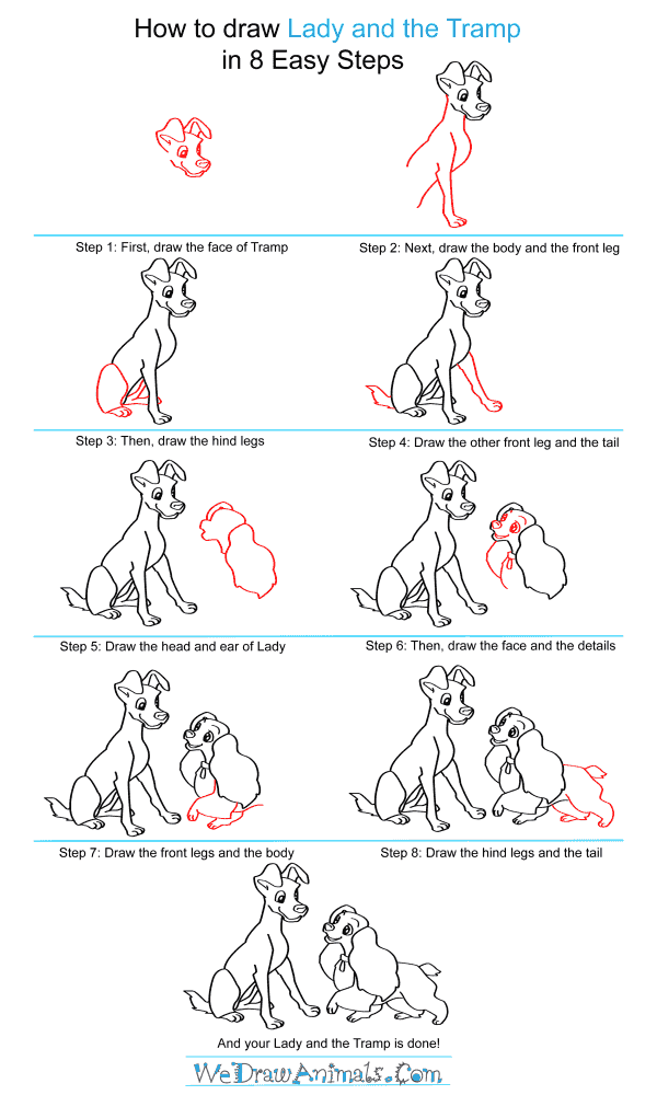 How to Draw Lady And The Tramp - Step-by-Step Tutorial