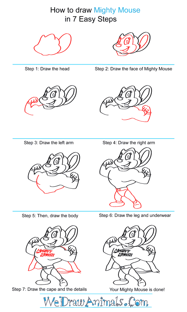 How to Draw Mighty Mouse - Step-by-Step Tutorial