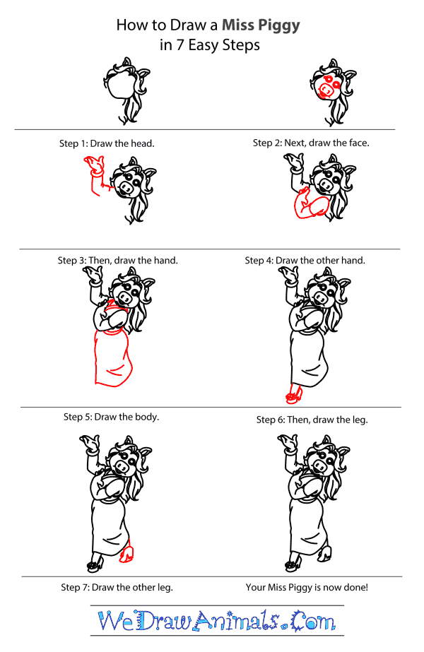 How to Draw Miss Piggy - Step-by-Step Tutorial
