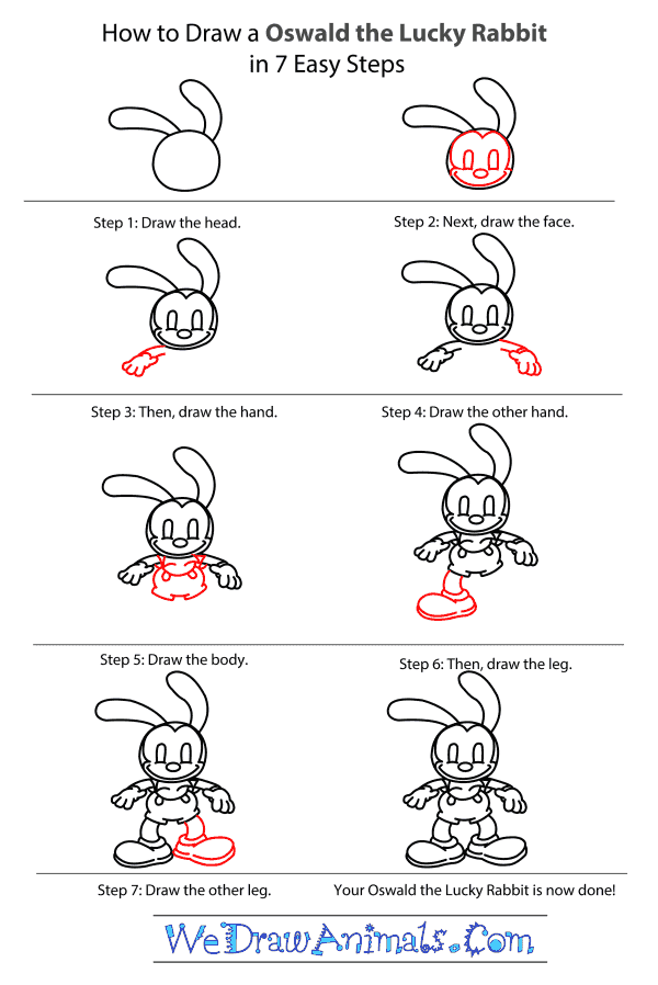 How to Draw Oswald The Lucky Rabbit - Step-by-Step Tutorial