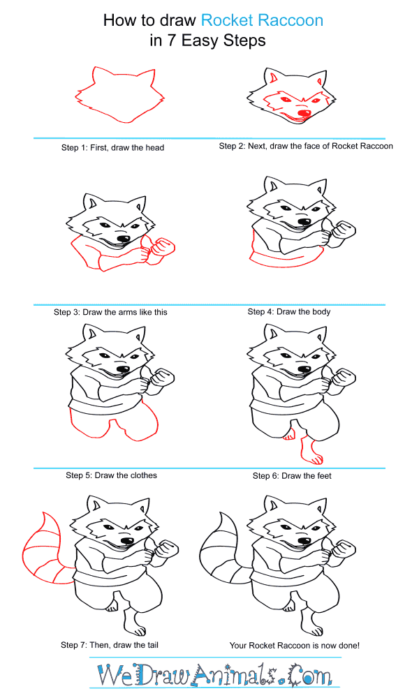 How to Draw Rocket Raccoon - Step-by-Step Tutorial