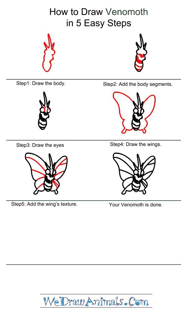 How to Draw Venomoth - Step-by-Step Tutorial