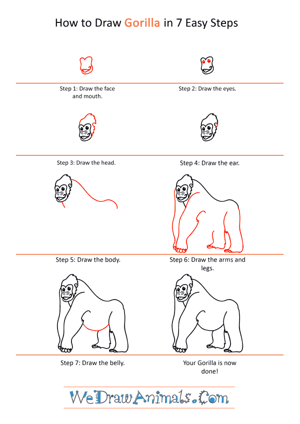 How to Draw a Cartoon Gorilla - Step-by-Step Tutorial