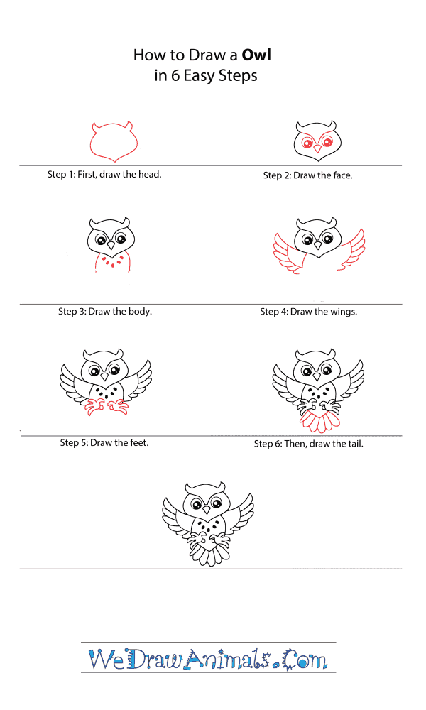 how to draw a cartoon owl step by step for kids