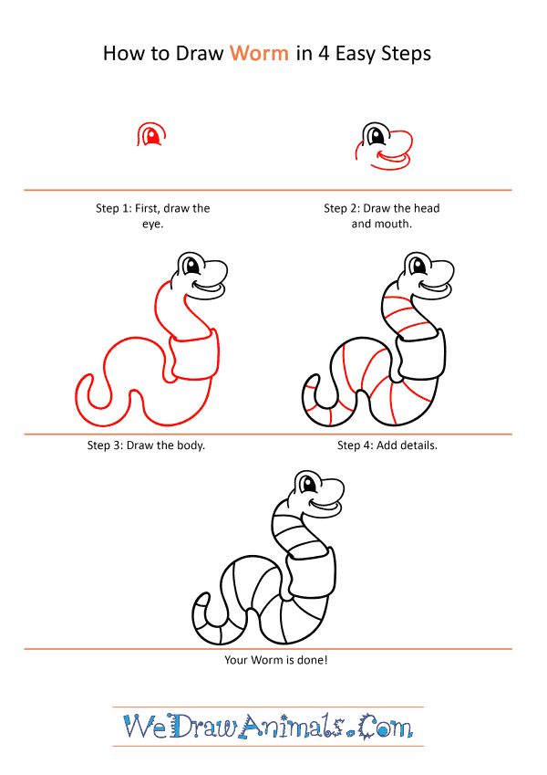 How to Draw a Cartoon Worm - Step-by-Step Tutorial
