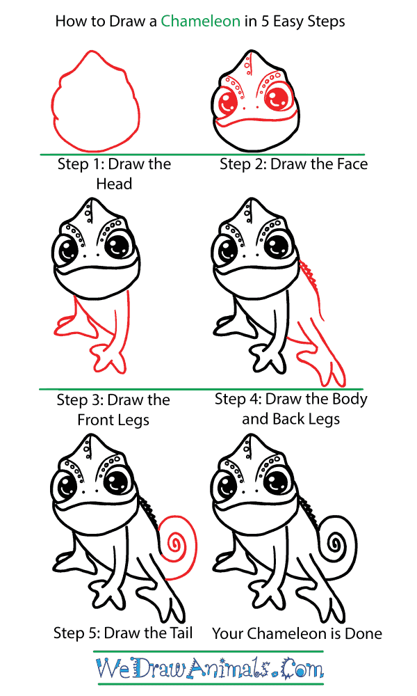 How to Draw a Cute Chameleon - Step-by-Step Tutorial