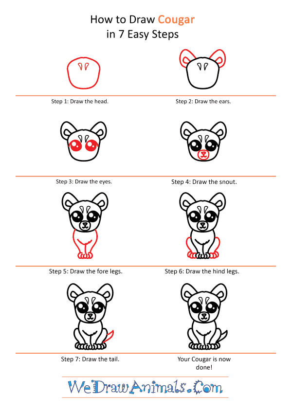 How to Draw a Cute Cougar - Step-by-Step Tutorial