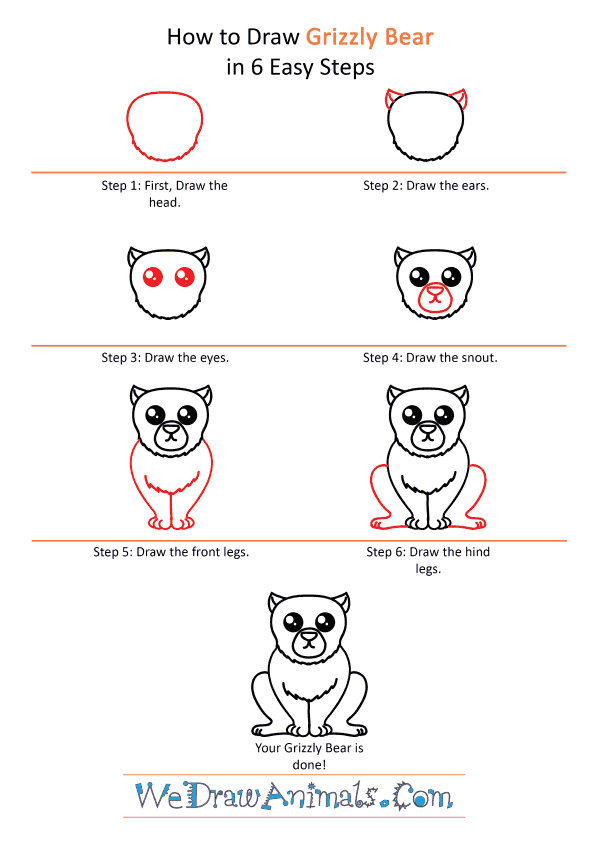 How to Draw a Cute Grizzly Bear - Step-by-Step Tutorial