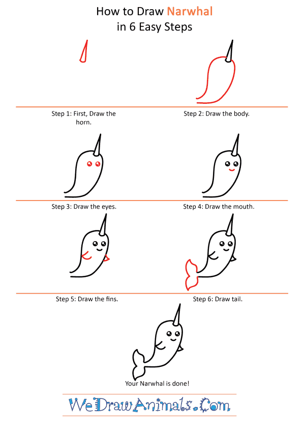 How to Draw a Cute Narwhal - Step-by-Step Tutorial