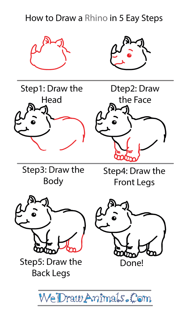 How to Draw a Cute Rhino - Step-by-Step Tutorial