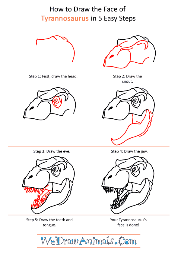 How to Draw a Tyrannosaurus Face - Step-by-Step Tutorial