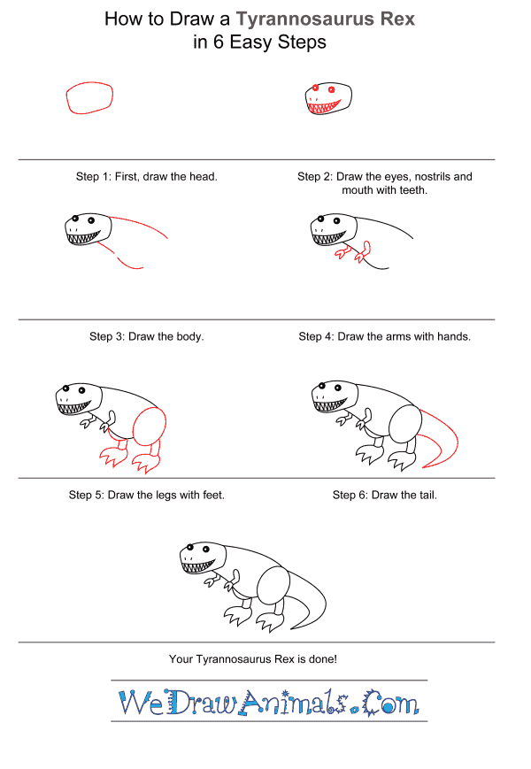 How to Draw a Tyrannosaurus for Kids - Step-by-Step Tutorial