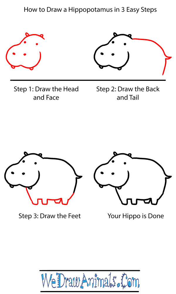 Hippo Drawing Tutorial Hippo Drawing Step By Step Drawing Drawings ...